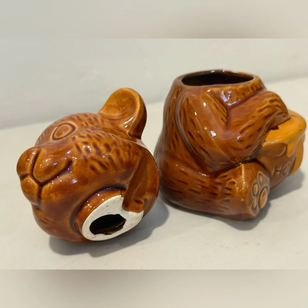 Vintage Brown Ceramic Bear‎ Honey Holder Homey Pot Marked Made in Taiwan B